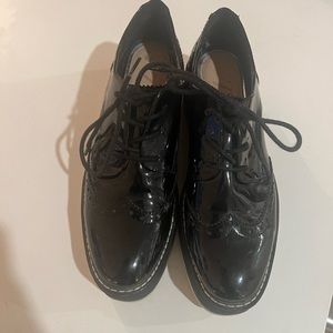 Zara Black Flat Platform derby shoe; size 7.5 / 38